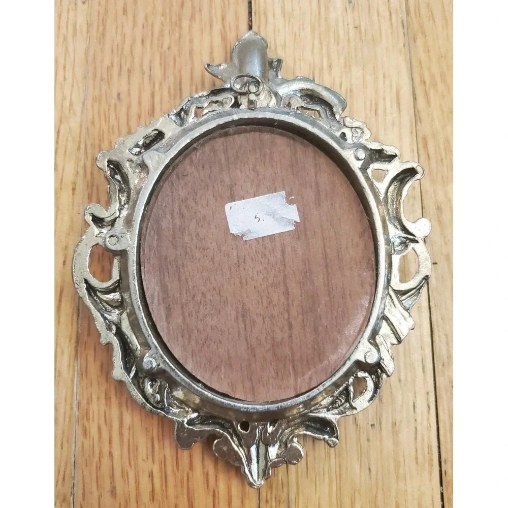Victorian Ornate Brass Metal Frame Italian Silk Art Picture Mother & Child 6.5''